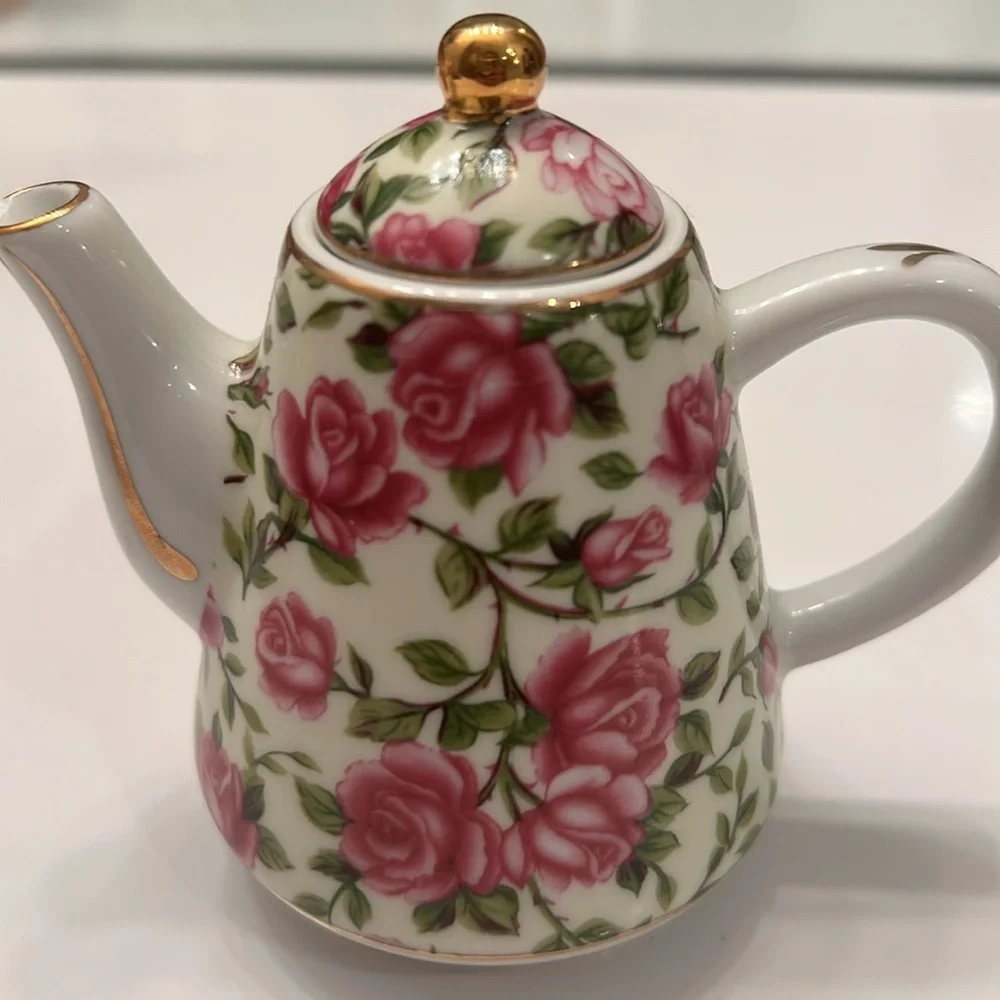 Vintage 🌸 3-Piece Mini Porcelain Set Bell, Teapot Egg Trinket Box Floral Small - Picture 7 of 16